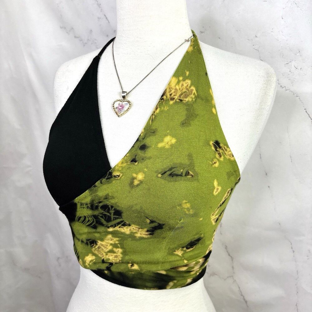 Vintage Y2k Halter Crop Top Back or Front Tie Cropped 90s Hippy BOHO S Wrap